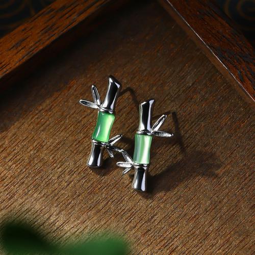 Zinc Alloy Stud Earring, with Synthetic Jade, Bamboo, silver color plated, vintage & for woman 