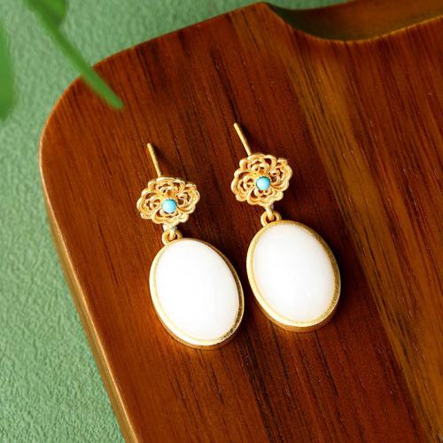 Zinc Alloy Drop Earring, with Synthetic Jade, gold color plated, vintage & for woman & enamel 