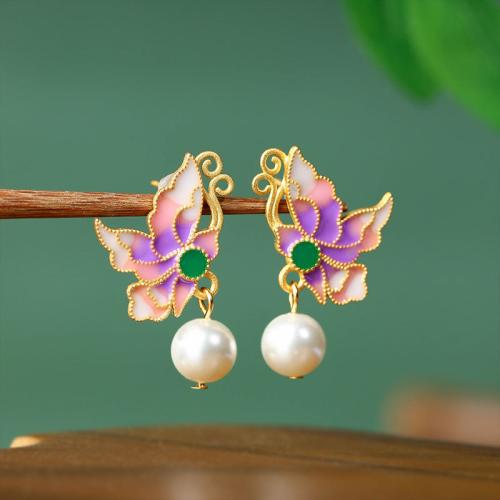 Zinc Alloy Drop Earring, with Acrylic, Butterfly, gold color plated, vintage & for woman & enamel 