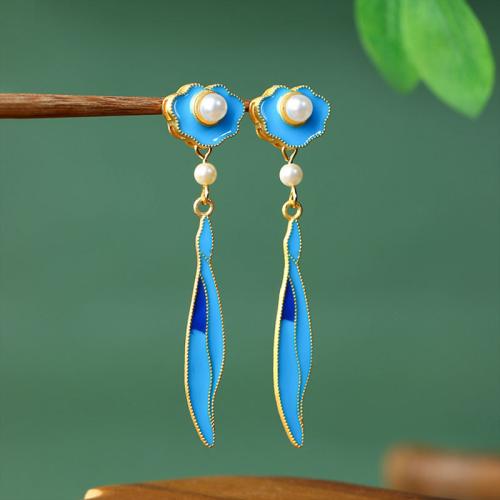 Zinc Alloy Drop Earring, with Acrylic, Leaf, gold color plated, vintage & for woman & enamel 