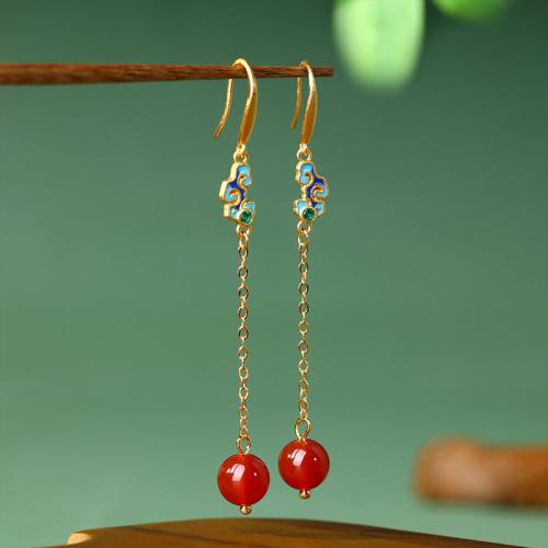 Zinc Alloy Drop Earring, with Synthetic Jade, gold color plated, vintage & for woman & enamel, 70mm 