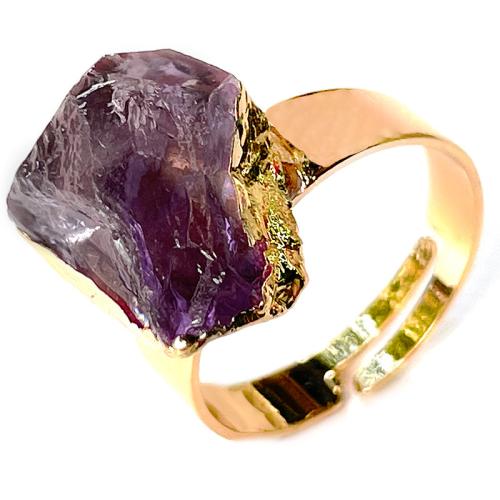 Bague en quartz, améthyste, avec laiton, bijoux de mode & pour femme, doré, amethyst is about 18mm long, Vendu par PC