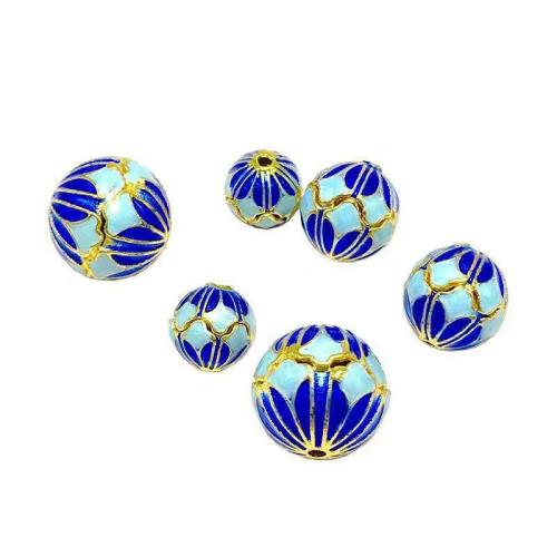 Perles cloisonnés d'argent plaqué, laiton, avec cloisonne, Rond, Placage de couleur d'or, DIY & normes différentes pour le choix & émail, plus de couleurs à choisir, Vendu par PC