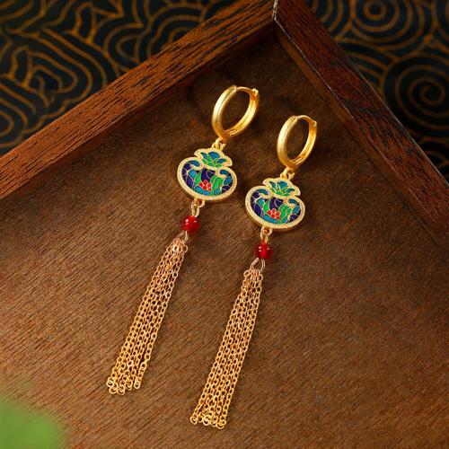 Zinc Alloy Tassel Earring, with Synthetic Jade, gold color plated, vintage & for woman & enamel 