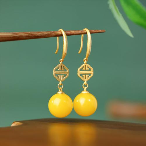 Zinc Alloy Drop Earring, with Synthetic Jade, gold color plated, vintage & for woman & hollow 