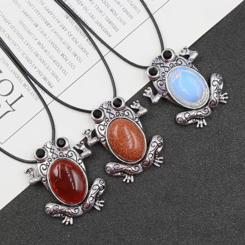 Gemstone Zinc Alloy Pendants, with Zinc Alloy, Frog, antique silver color plated 60mm 