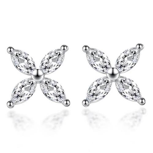 Cubic Zircon Brass Earring, Four Leaf Clover, fashion jewelry & micro pave cubic zirconia & for woman, 10.08mm 