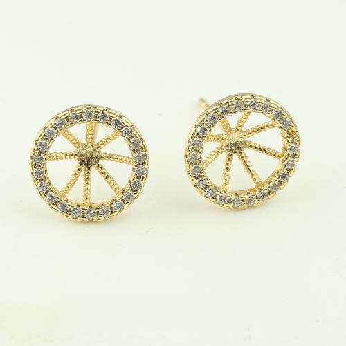 Brass Earring Stud Component, DIY & micro pave cubic zirconia 