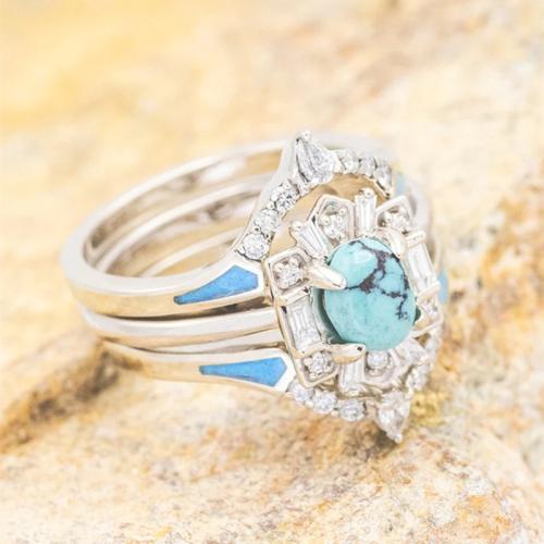 Cubic Zirconia Micro Pave Brass Finger Ring, with turquoise & micro pave cubic zirconia & for woman 