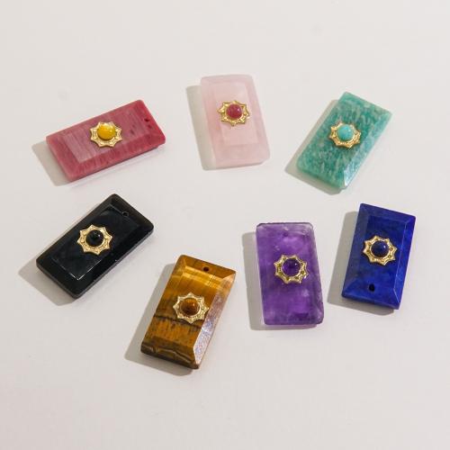 Gemstone Jewelry Pendant, Natural Stone, with 304 Stainless Steel, Rectangle, Vacuum Ion Plating, DIY 