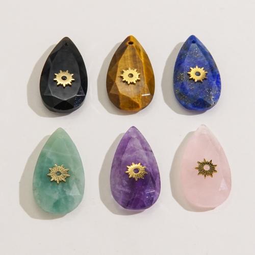 Gemstone Jewelry Pendant, Natural Stone, with 304 Stainless Steel, Teardrop, Vacuum Ion Plating, DIY 