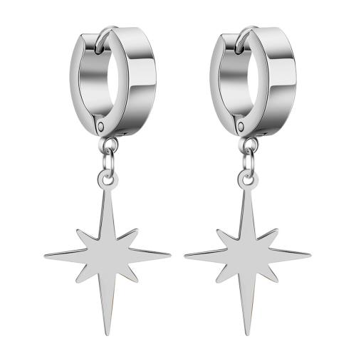 Huggie Hoop Drop Earring, 304 Stainless Steel, Eight Point Star, Vacuum Ion Plating, fashion jewelry & for woman 