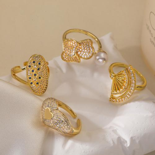 Cubic Zirconia Micro Pave Brass Finger Ring, gold color plated, fashion jewelry & micro pave cubic zirconia, golden 