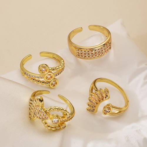 Cubic Zirconia Micro Pave Brass Finger Ring, gold color plated, fashion jewelry & micro pave cubic zirconia, golden 