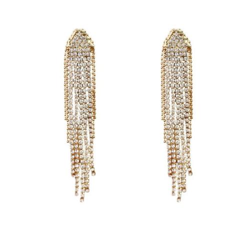 Fashion Fringe Earrings, Zinc Alloy, gold color plated, fashion jewelry & with rhinestone, gold 