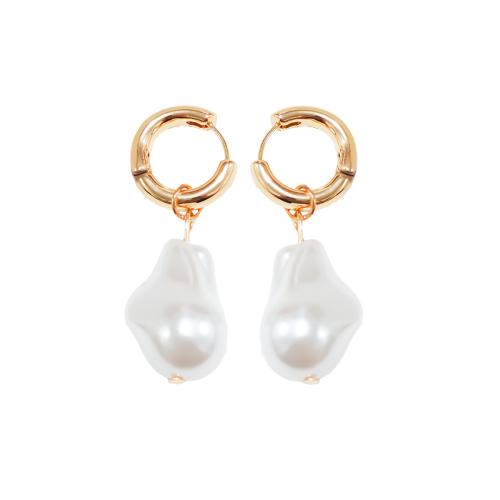 Plastic Pearl Zinc Alloy Earring, with Plastic Pearl, gold color plated, fashion jewelry, white 