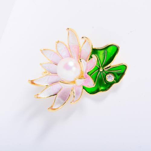 Enamel Brooch, Zinc Alloy, with Plastic Pearl, Flower, plated, fashion jewelry & with rhinestone, pink 