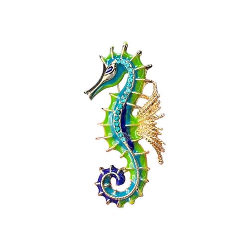 Enamel Brooch, Zinc Alloy, Seahorse, gold color plated, fashion jewelry, multi-colored 