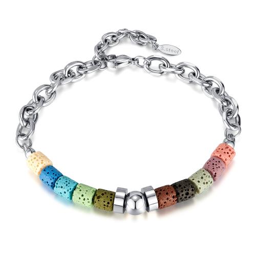 Bracelet de perles de lave, Acier inoxydable 304, avec lave volcanique, avec 35mm chaînes de rallonge, bijoux de mode & pour homme, multicolore mm, Vendu par PC[