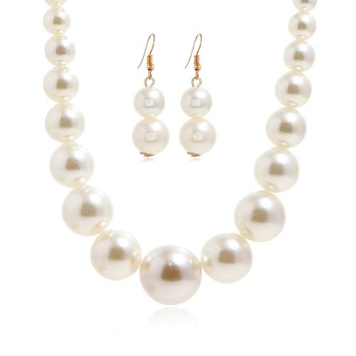 Fashion Zinc Alloy Jewelry Sets, Plastic Pearl, earring & necklace, with Zinc Alloy, plated, 2 pieces & fashion jewelry & for woman, white 