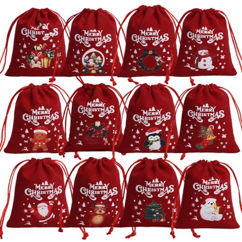 Velvet Jewelry Pouches Bags, Velveteen, with Korean Waxed Cord, dustproof & Christmas Design & multifunctional [