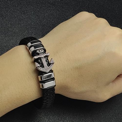 bracelet de cordon en PU , Acier inoxydable 304, avec Aimant & cuir PU, Placage ionique sous vide, pour homme, plus de couleurs à choisir, Vendu par PC[