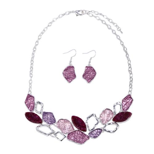 alliage de zinc parure de bijoux, boucle d'oreille & collier, Motif géométrique, Placage, Chaîne transversale & 2 pièces & pour femme & émail & creux, plus de couleurs à choisir, Vendu par fixé