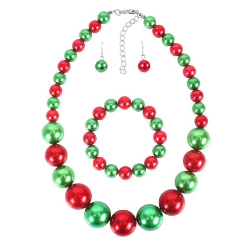 Fashion Zinc Alloy Jewelry Sets, bracelet & earring & necklace, with Plastic Pearl, Christmas Design & three pieces & fashion jewelry & for woman, multi-colored 