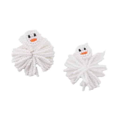 Boucles d'oreilles perle de verre, Seedbead, bonhomme de neige, bijoux de mode & pour femme, blanc, 40mm, Vendu par paire[