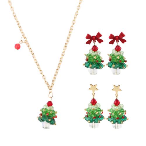 Kristall Schmucksets, Zinklegierung, mit Kristall, mit Verlängerungskettchen von 5cm, Weihnachts-Design & Modeschmuck & verschiedene Stile für Wahl & für Frau, Earring size 3.5*1.8cm, Länge:ca. 49 cm, verkauft von PC