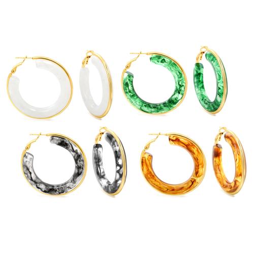 Boucle d'oreille en acier inoxydable Hoop, Acier inoxydable 304, avec résine, bijoux de mode & pour femme, plus de couleurs à choisir Vendu par paire