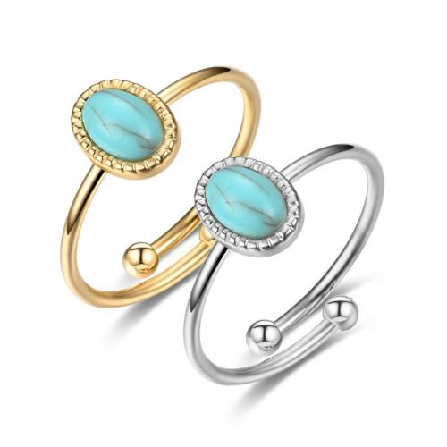 Gemstone Stainless Steel Finger Ring, 304 Stainless Steel, with turquoise, fashion jewelry & Unisex inside diameter 17mm 