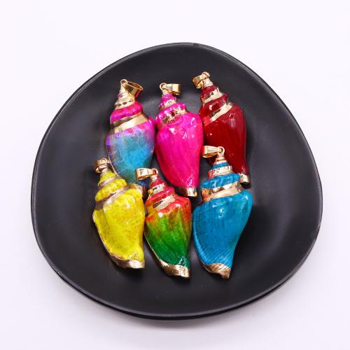 Brass Shell Pendants, Trumpet Shell, with Brass, Conch, gold color plated, dyed & DIY x41- 