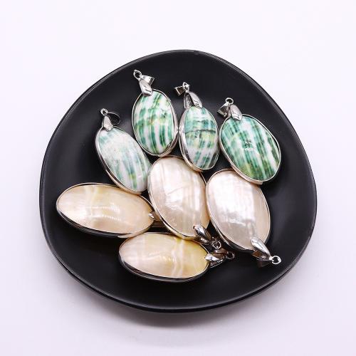 Brass Shell Pendants, with Brass, Oval, silver color plated, DIY x35- 