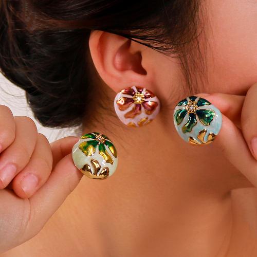 Stainless Steel Stud Earring, 304 Stainless Steel, gold color plated, for woman & enamel & with rhinestone 