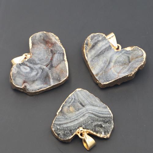 Agate Zinc Alloy Pendants, with Sun Agate, Heart, gold color plated, DIY, About：35-30mm×26-24mm×10-6mm [