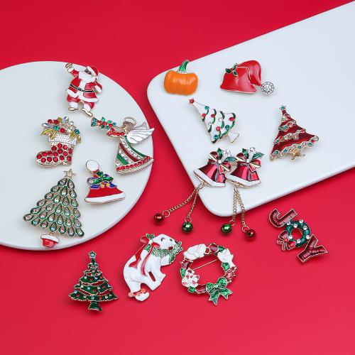 Broche de bijoux de Noël, alliage de zinc, Placage, Conception de Noël & styles différents pour le choix & émail & avec strass, plus de couleurs à choisir, Vendu par PC