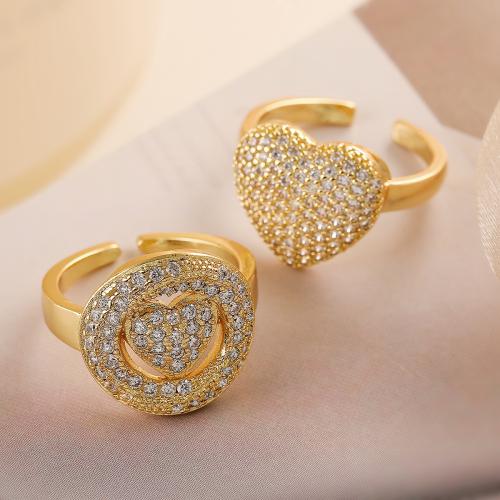 Cubic Zirconia Micro Pave Brass Finger Ring, gold color plated, fashion jewelry & micro pave cubic zirconia, golden 