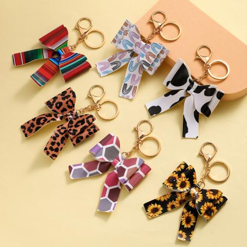 Leather Key Chains, Zinc Alloy, with PU Leather, Bowknot, plated, fashion jewelry 