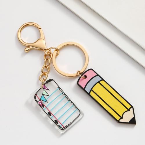 Acrylic Key Chain, Zinc Alloy, with Acrylic, pencil, plated, fashion jewelry, multi-colored 