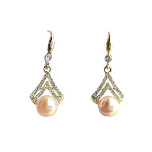 Zinc Alloy Rhinestone Drop Earring, with Plastic Pearl, plated, fashion jewelry & with rhinestone [