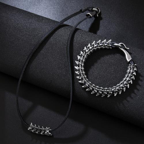 Fashion Zinc Alloy Jewelry Sets, with PU Leather Cord, plated, fashion jewelry & Unisex black 