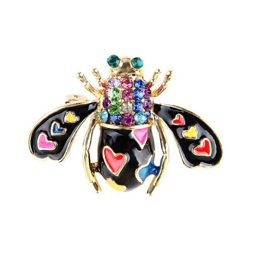 Enamel Brooch, Zinc Alloy, Bee, plated, Unisex & with rhinestone 