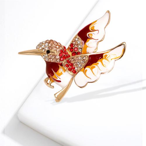 Enamel Brooch, Zinc Alloy, Bird, plated, for woman & with rhinestone 