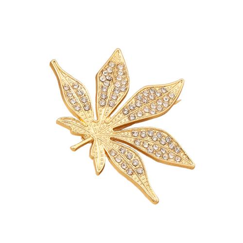 Broche de diamantes de imitación de la aleación de Zinc, Hoja del arce, chapado, para mujer & con diamantes de imitación, dorado, Vendido por UD