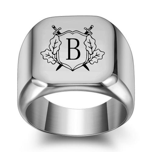 Titanium Steel Finger Ring, polished, letters are from A to Z  & for man, original color 