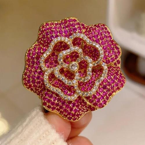 Broche de diamantes de imitación de la aleación de Zinc, para mujer & con diamantes de imitación, dorado, 39x39mm, Vendido por UD