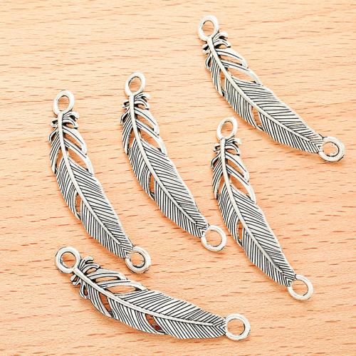 Zinc Alloy Charm Connector, Feather, antique silver color plated, DIY & 1/1 loop 