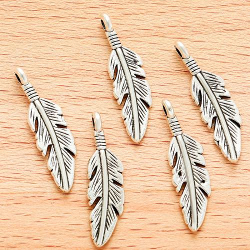 Zinc Alloy Feather Pendants, antique silver color plated, DIY 