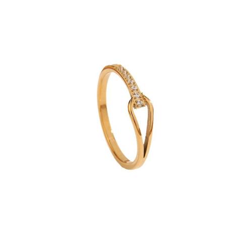 Titanium Steel Finger Ring, 18K gold plated, fashion jewelry & for woman & with rhinestone, golden 